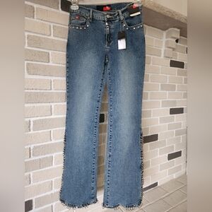 Vintage Y2K Fox USA Chain Link Studded Bootcut Jeans – Grunge Punk Bikercore